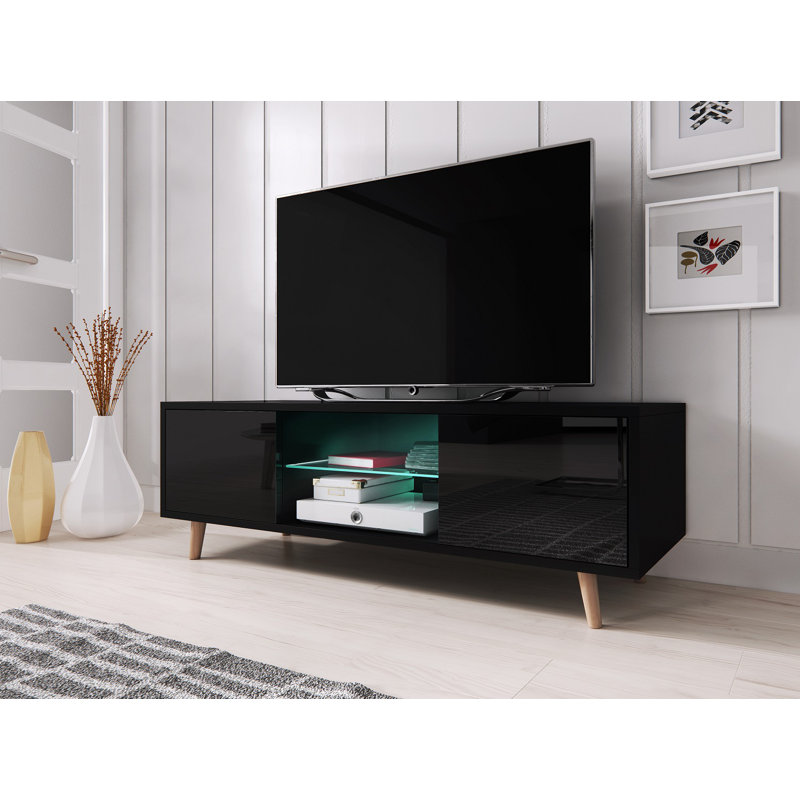 Aguirre Unfinished TV Stand for TVs up to 55", Black Matte/Black Gloss
