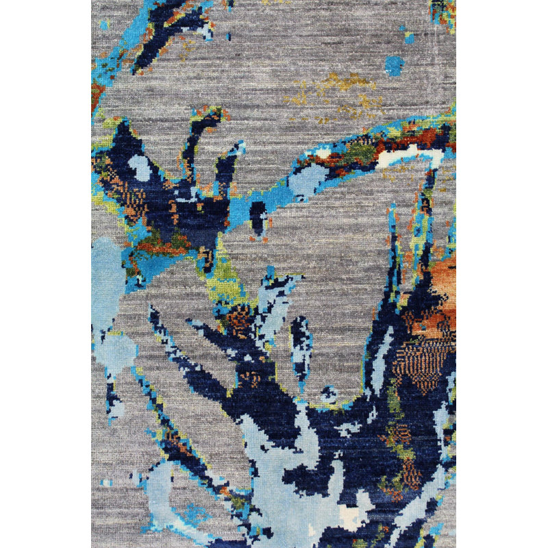 Collucci Abstract Area Rug in Gray/Turqouise/Silver/Beige, Rectangle 7'10" x 9'9"