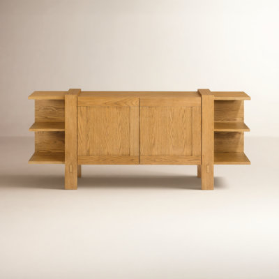 Buffet à portes fermées magnétiques en bois de chêne massif 72 po pour salle à manger et entrée