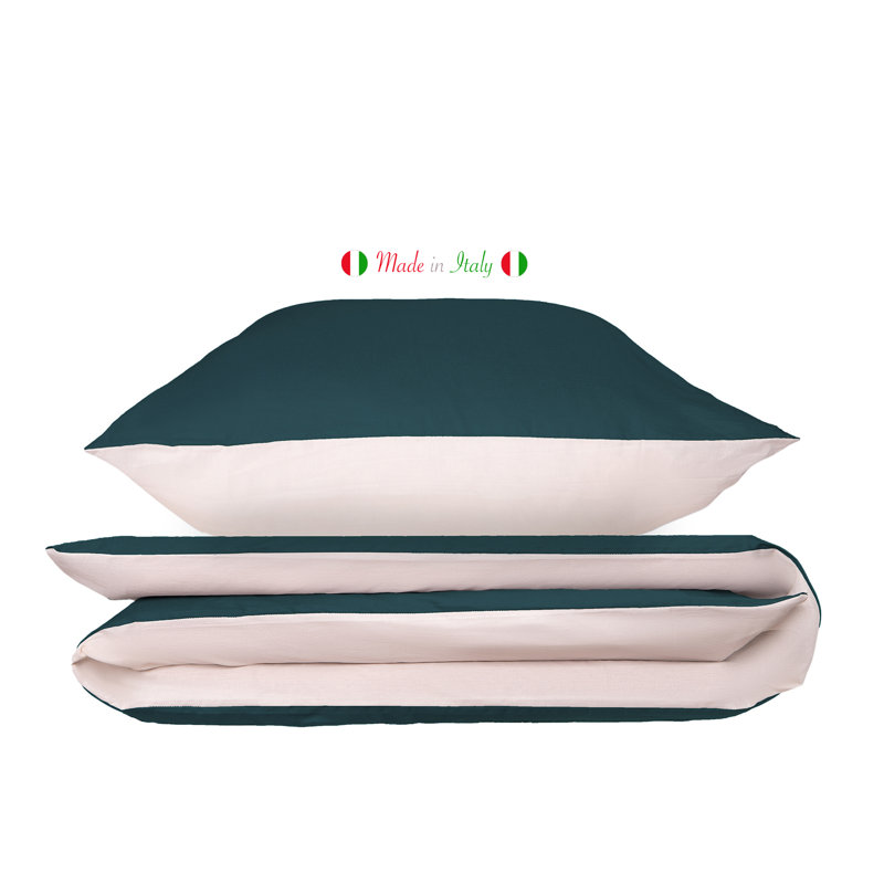 Cotton Duvet Set, Double - 2 Pillowcases (80 x 80cm), Emerald Green/Cream