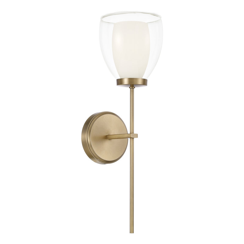 6.25" W x 20" H 1-Light Wallchiere Sconce in Aged Brass with Layered White and Clear Glass