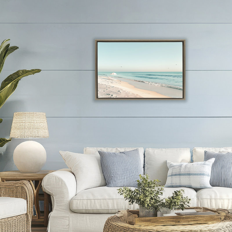 Cadre flottant Sunlit Shoreline Horizon, design par Lazar Studio, H 21 po x l 31 po, Cadre flottant orme Montalcino