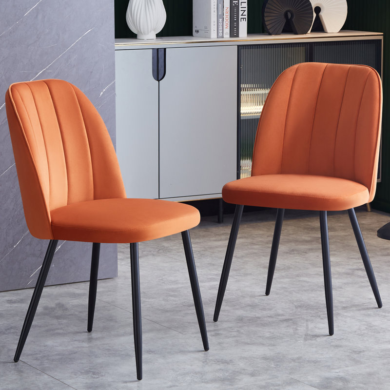 Tufted Velvet/Suede Upholstered Armless Dining Chair with Adjustable Feet, Orange