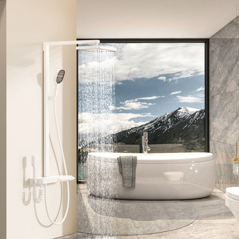 Complete Shower System with Rough in-Valve, White