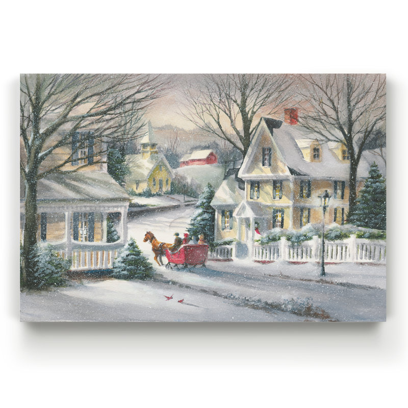 «Village Sleigh Ride» par Parvez Taj, reproduction d'art sur toile tendue, H 20 po x l 16 po x P 1 po