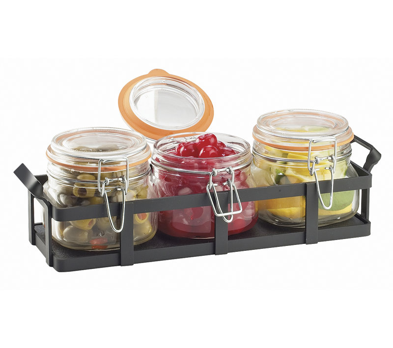 Présentoir à condiments noirs avec pots, Petit