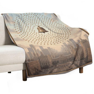 Jeté Golden Bell entouré d'étoiles au-dessus de la ville, jeté en flanelle de luxe, couverture douce et chaude pour le canapé du salon