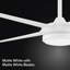 Ventilateur de plafond intérieur / extérieur 56 po Burslem avec lumière et télécommande, DEL à changement de couleur, 6 vitesses, 4 pales, moteur à courant continu silencieux - blanc mat-696837150-696837151