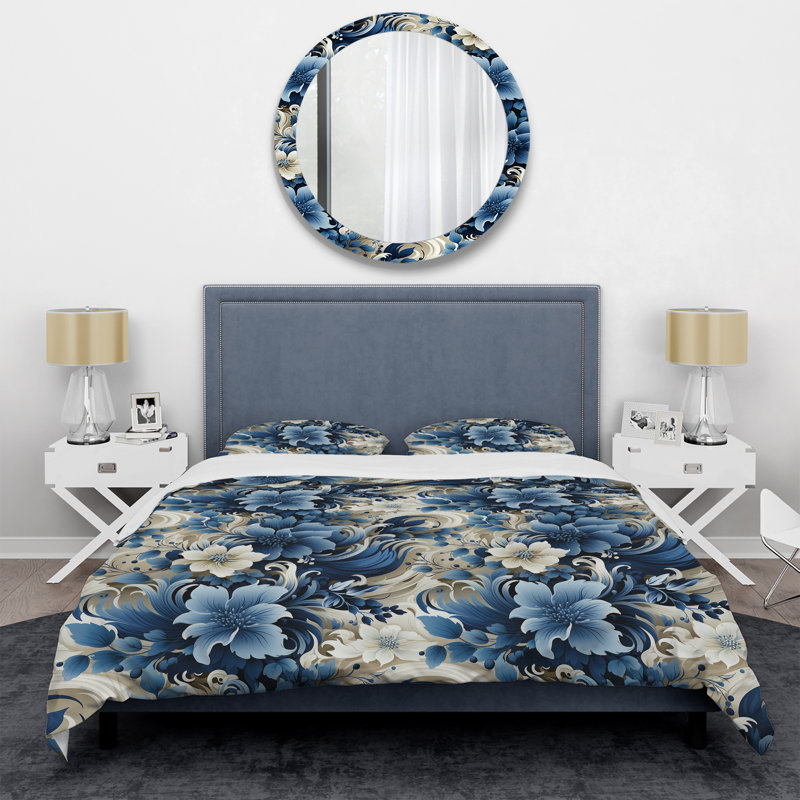 Ensemble de housse de couette romantique à volutes bleu cobalt victorien III