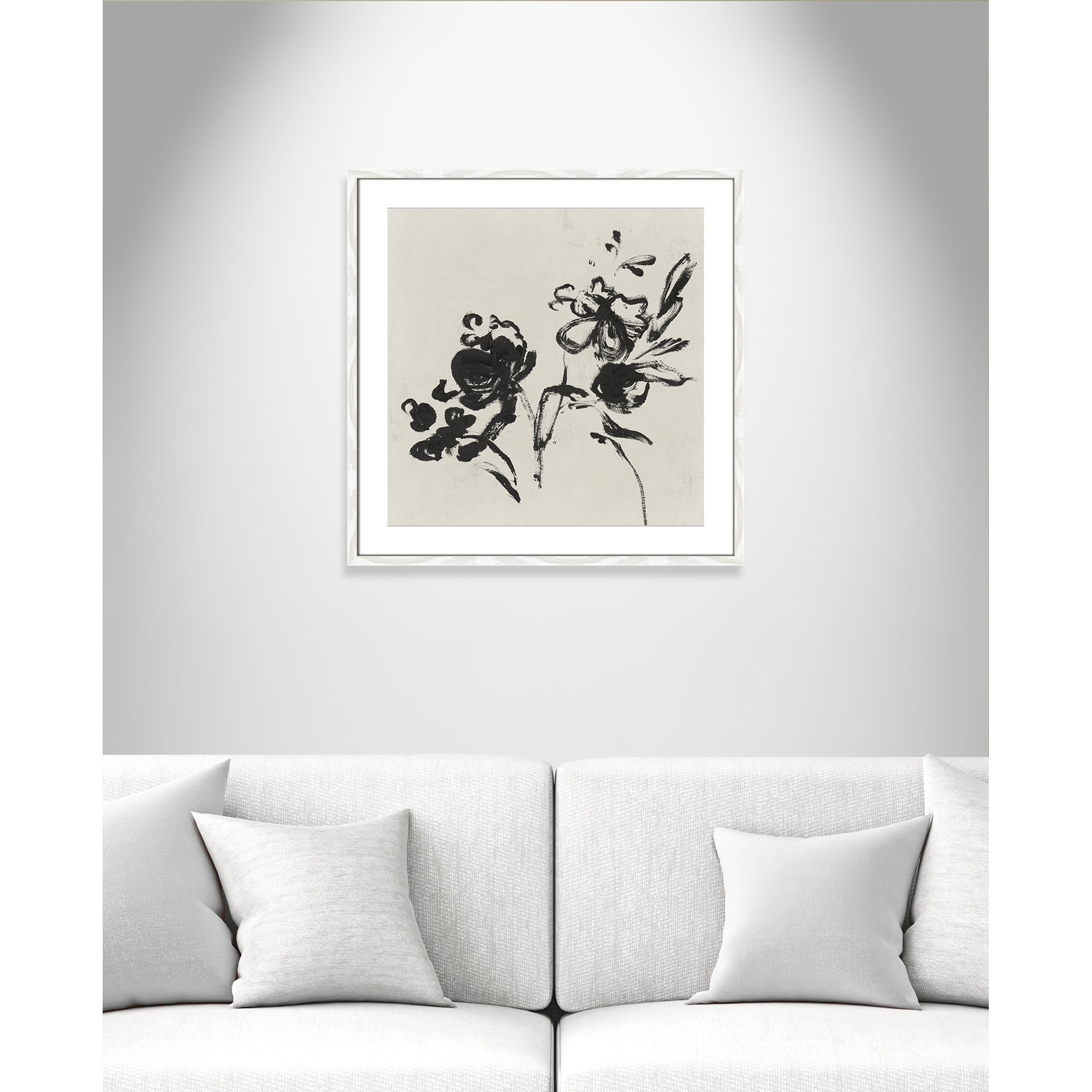 Black Florals I by Isabelle Z - Picture Frame Painting, White Wood Grain, 27.5" H x 27.5" W 
