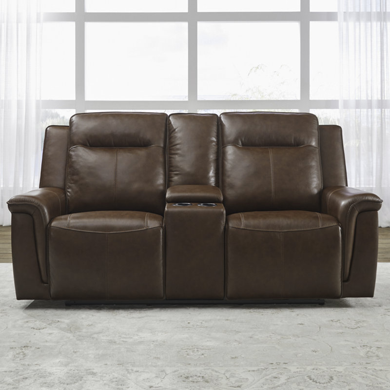 Murraylee Power Loveseat w/ Console & USB Charging Ports - Cognac Leather