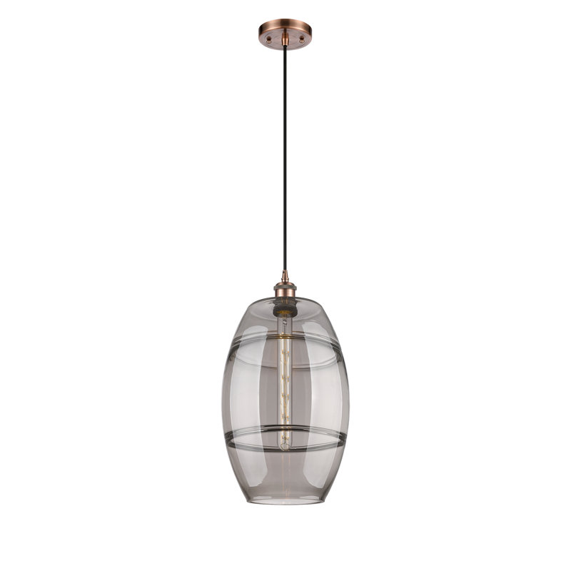 Luminaire suspendu 1 lumière Absalat, H 18,5 po x l 10 po x P 10 po, Gris fumée clair, Cuivre antique