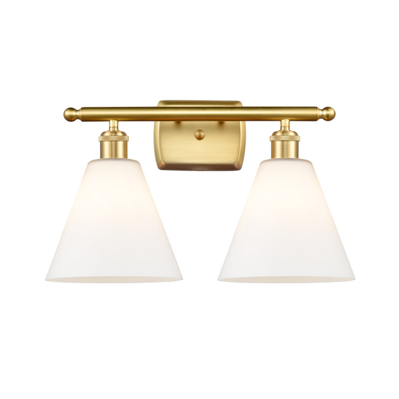Éclairage pour meuble-lavabo en laiton antique à 2 lumières Andresky, Blanc mat, Incandescente, Or satiné
