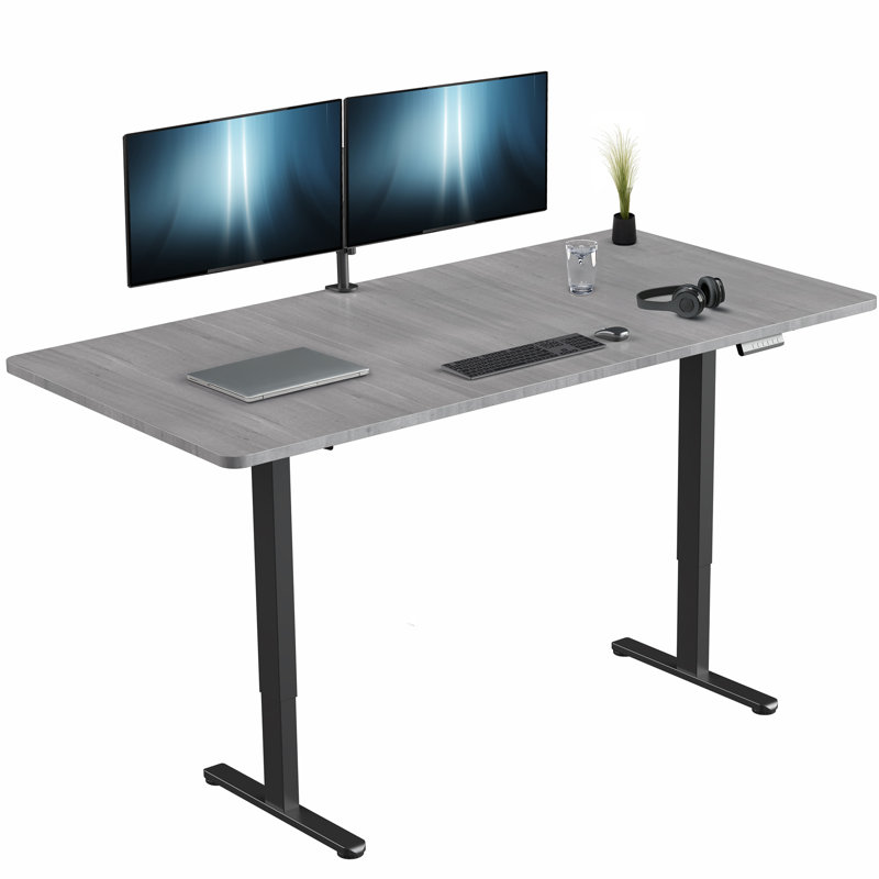 Adjustable Height Steel Standing Desk, 70.9", Noir, Gris foncé