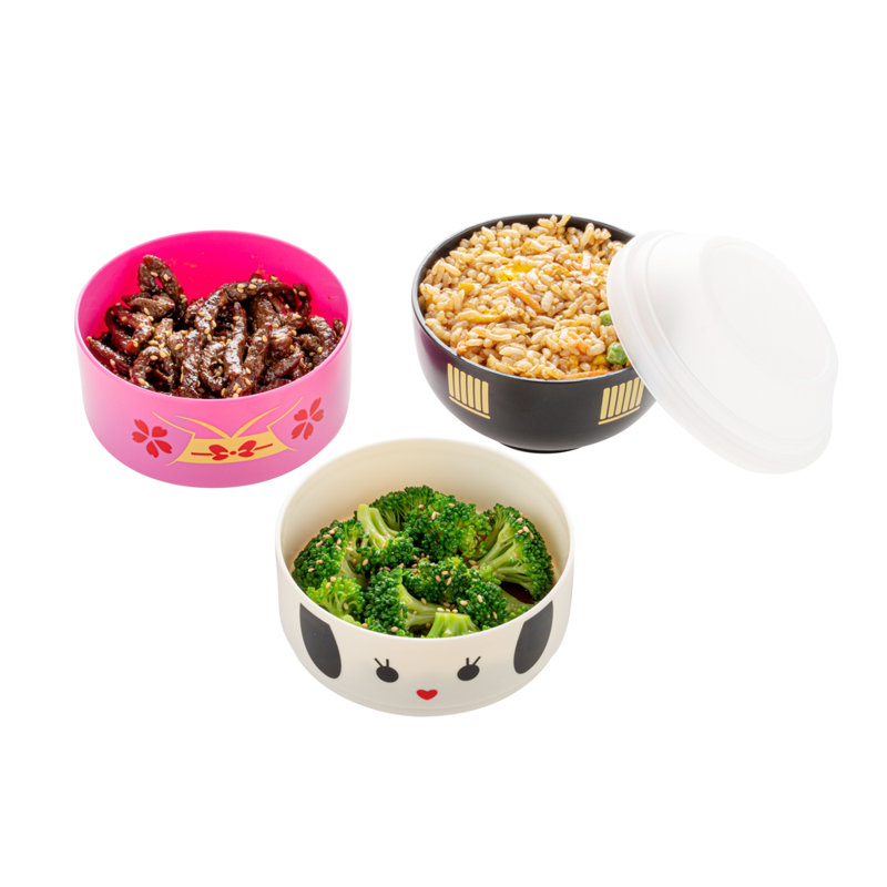 Boîte à bento à deux niveaux 22 onces, 1 boîte à bento japonaise durable - Compartiments distincts, bol à soupe inversé, boîte à repas ronde en plastique Maiko Kokeshi, lavable à la vaisselle, micro-ondes
