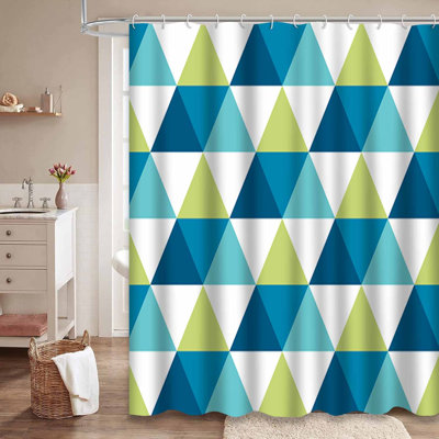 Rideau de douche triangulaire bleu turquoise vert sarcelle avec 12 crochets