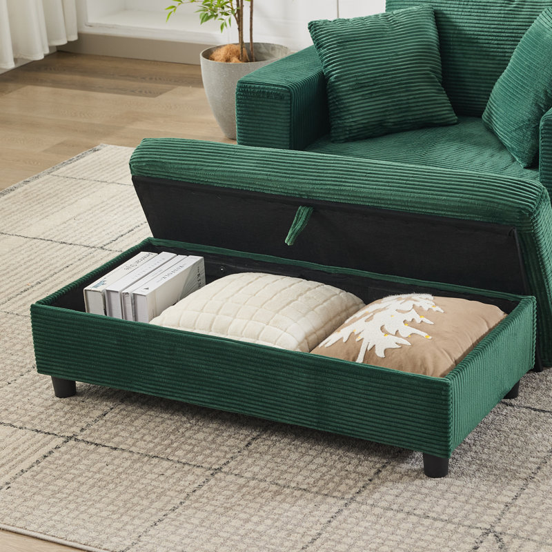 42.2 Inch Deep Seat Armchair In Modern Green Corduroy，soft Padding & Cushions, Matching Storage Ottoman, Suitable For Living Room & Bedroom
