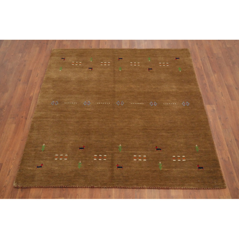 Tapis brun fait à la main de style Gabbeh 5 x 5