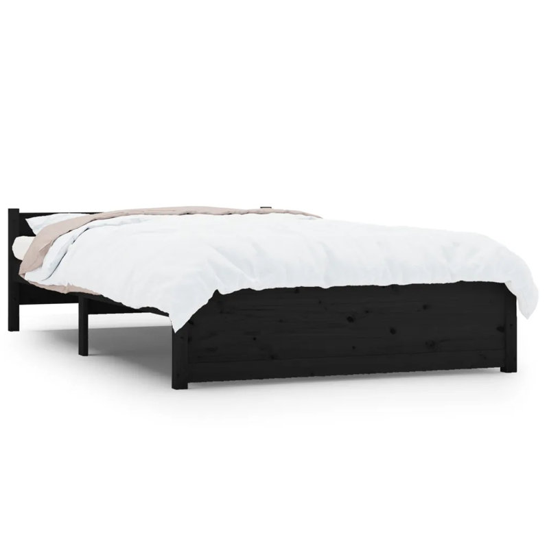 Bed Frame Solid Wood, Black, Double (4'6)