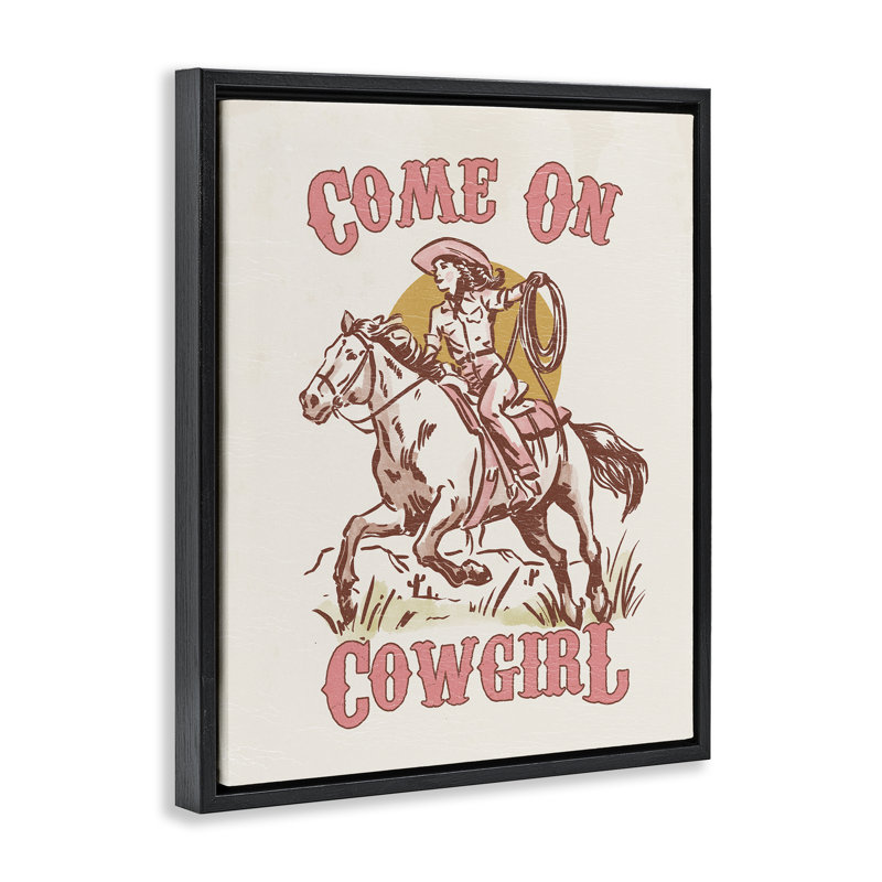 «Pastel Come On Cowgirl», art mural encadré par Victoria Barnes, H 31 po x l 25 po, Cadre flottant noir de jais