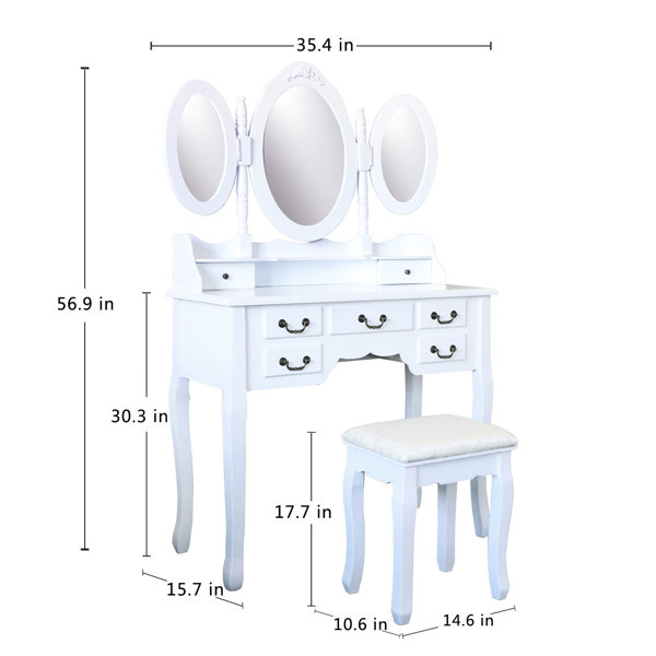 Ophelia & Co. Janay 7 Drawer Vanity Set with Folding Mirror | Wayfair