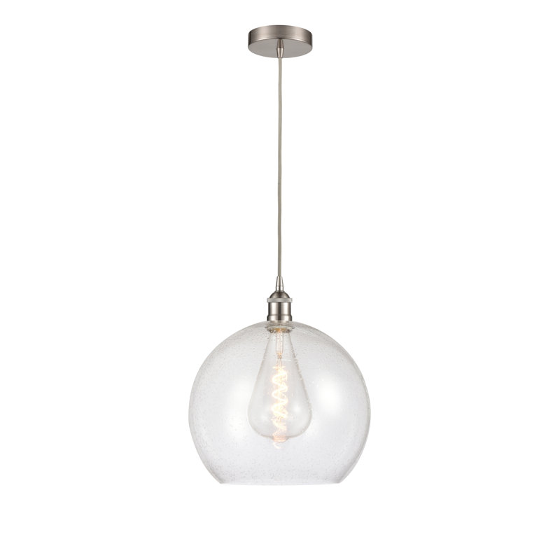 Luminaire sphère suspendu à 1 lumière Ralph, H 17,38 po x l 13,75 po x P 13,75 po, Nickel satiné brossé, Transparent