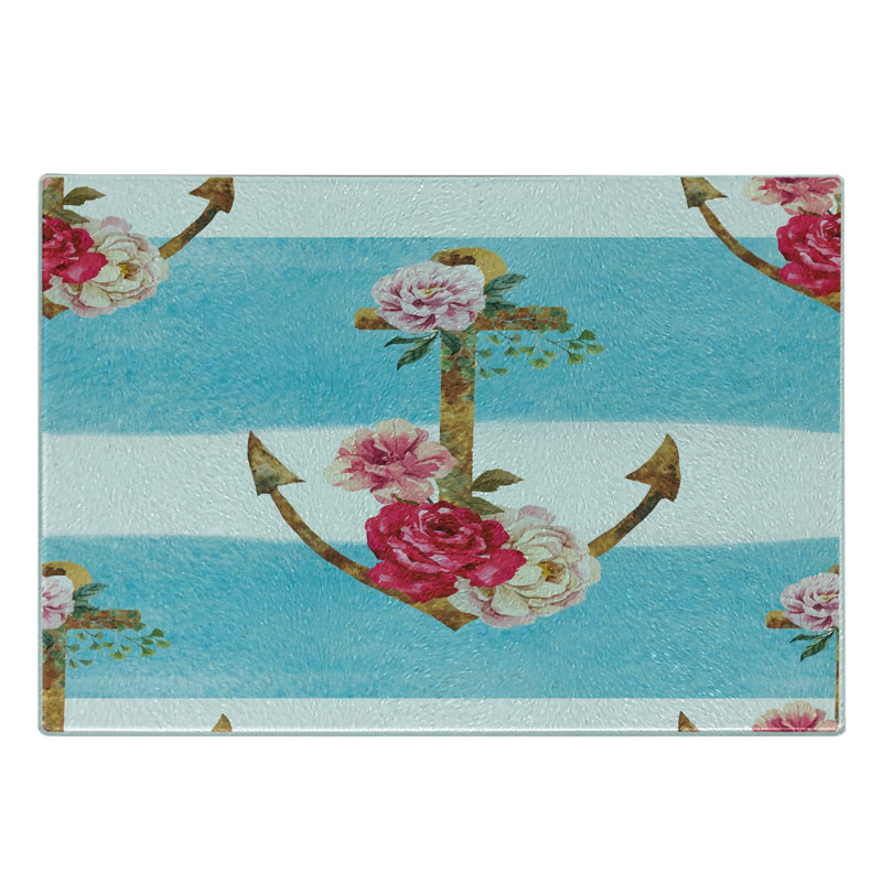 Multicolore Anchors et roses en verre trempé Ambesonne Shabby Flora