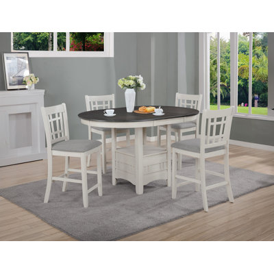 5Pc Counter Height Dining Set Finish Light Gray Upholstery Fabric Wooden Dining Room Furniture Chalk Gray