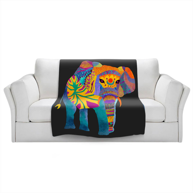  Jeté d'éléphant fantaisiste, l 51 po x L 60 po, Bleu / Mauve / Orange
