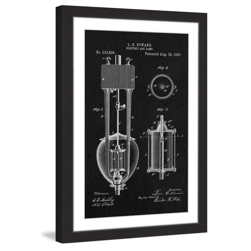« arc lamp 2 1893 black paper » par steve king, reproduction d’art encadrée, H 12 po x l 8 po x P 1,5 po