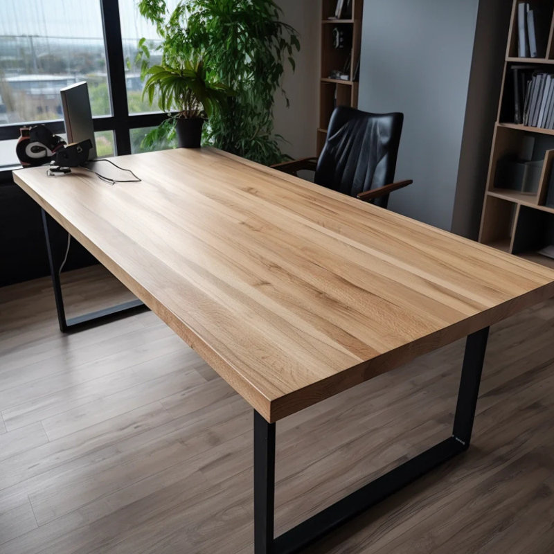 Staved Oak Office Desk, Chunky U Legs, 75cm H x 60cm W x 200cm D