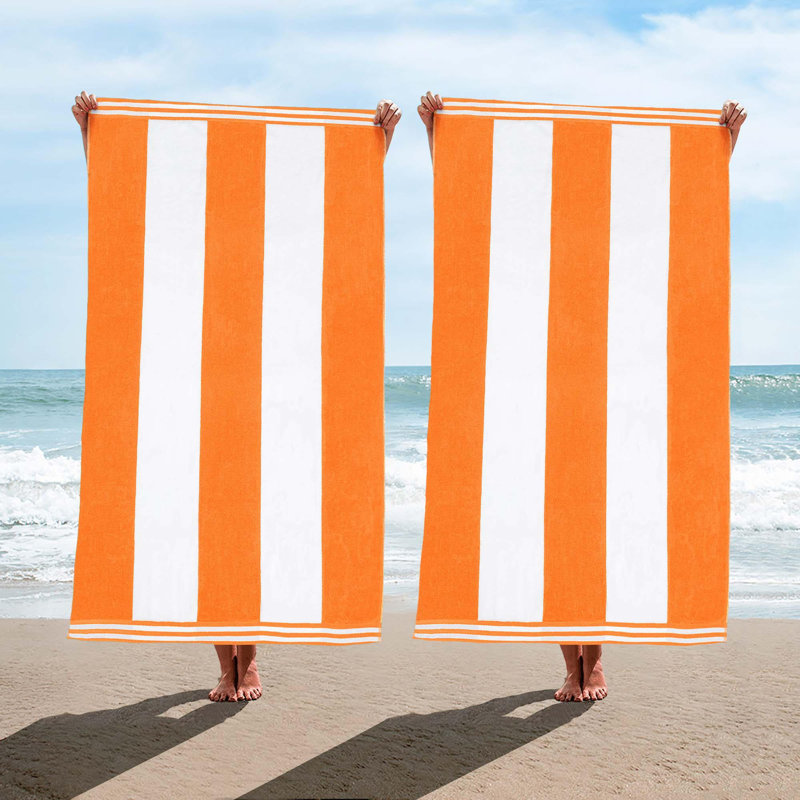 Calheta Cotton Oversized Cabana Stripe Beach Towels, Orange, 2
