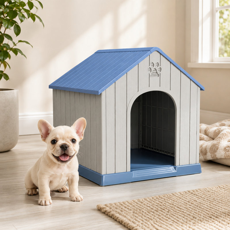 Niche pour chien portable en résine 25,84 "h, Bleu/gris