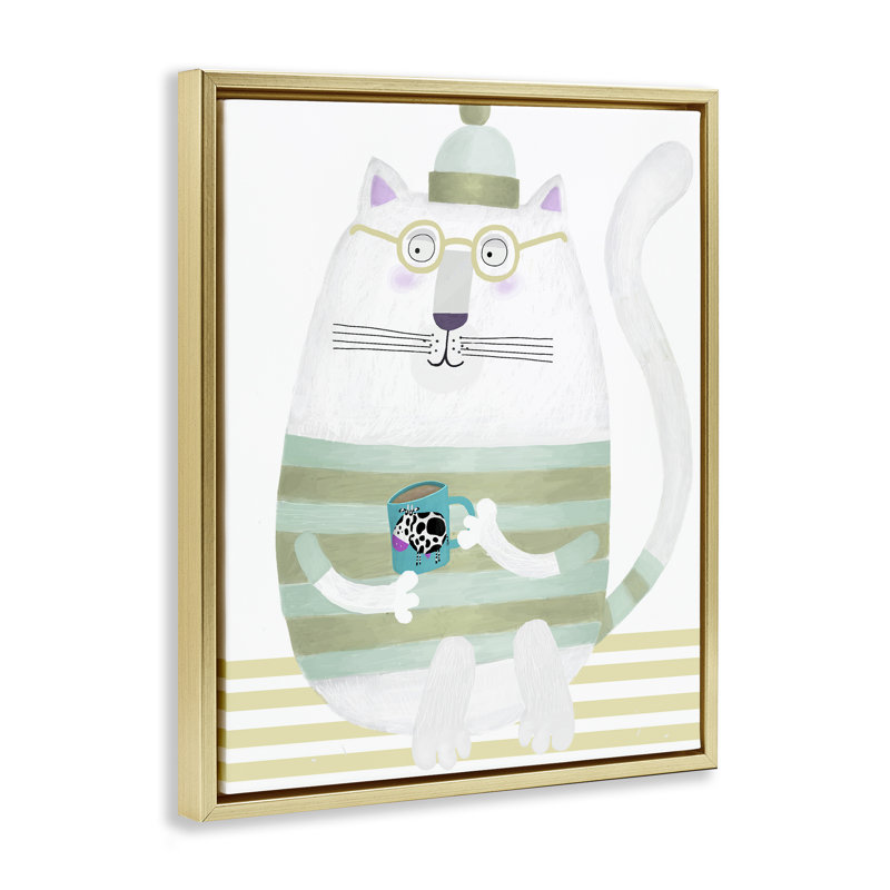 Cadre flottant Chat avec vache, design par Carla Daly, H 21 po x l 17 po, Cadre flottant métallique doré