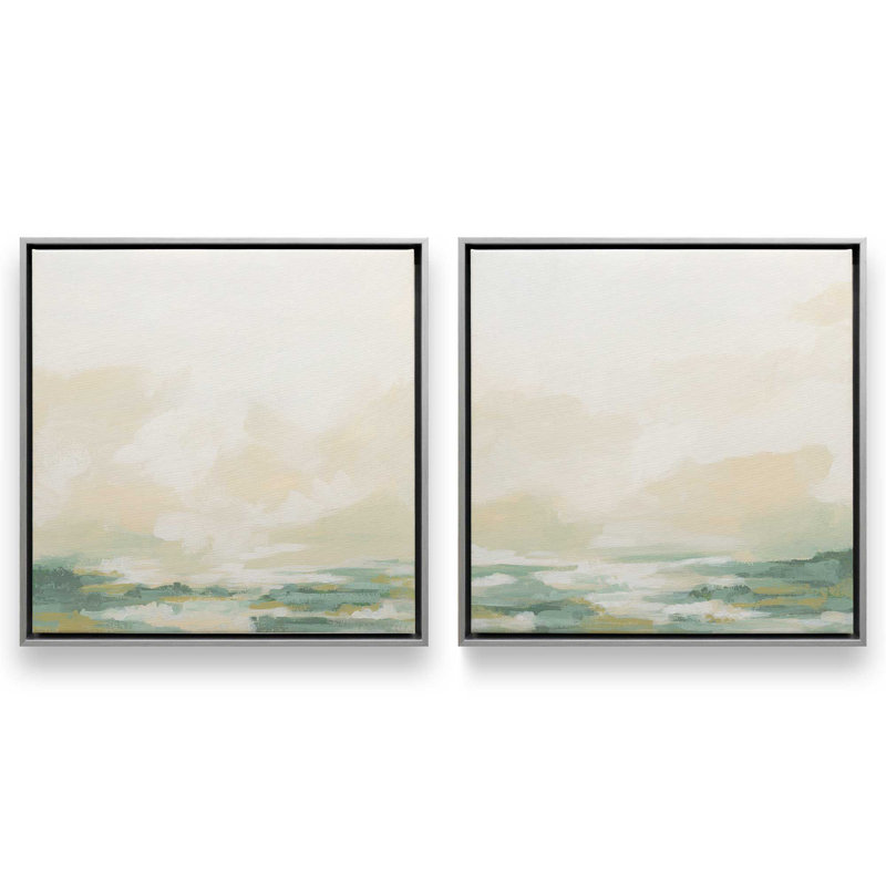Ensemble de 2 paysages nuageux, H 13 po x l 26 po, Cadre flottant en chrome poli