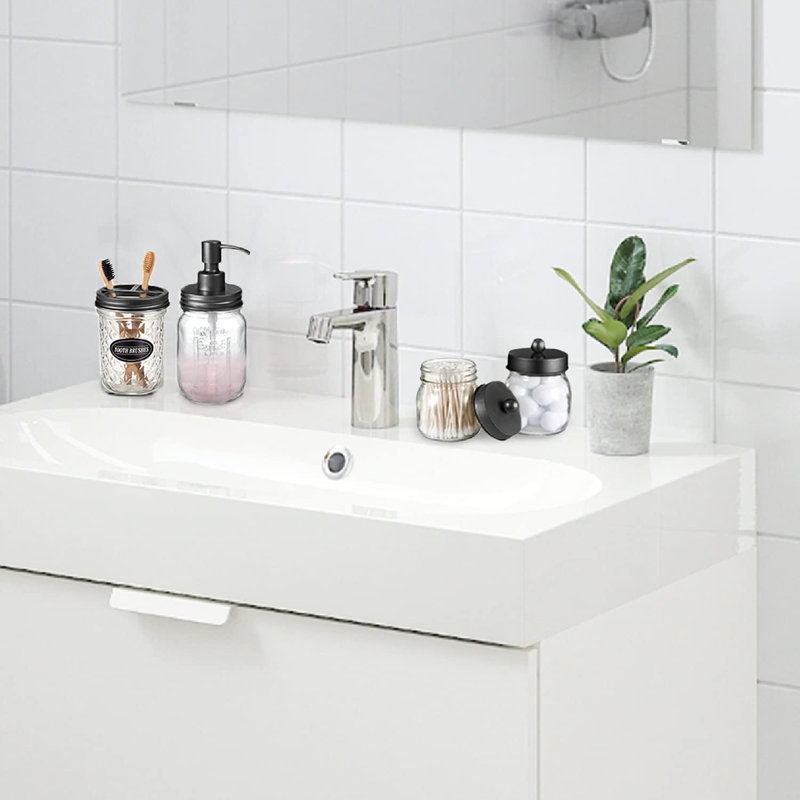 Ensemble d'accessoires de salle de bain Mason Jars, Noir, noir, noir, noir