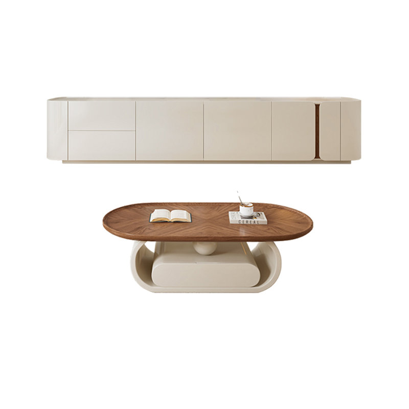 Meuble télé et table basse en bois de style simple, Brun