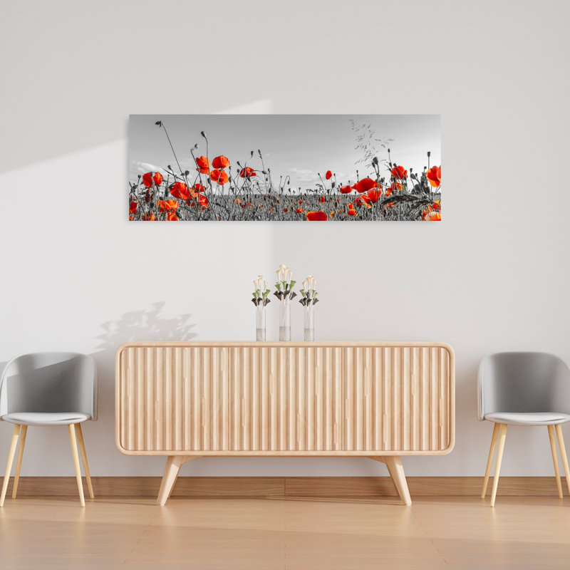 Vibrant Poppy Field by Melanie Viola - Wrapped Canvas Panoramic Print, 40.64 cm H x 121.92 cm W
