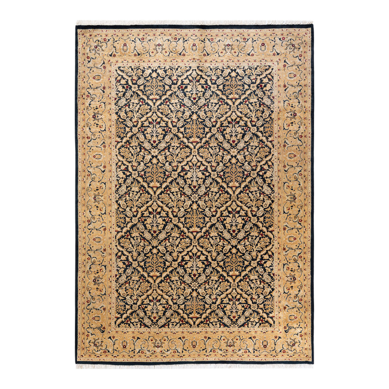 Tapis unique noir / ivoire / brun / rouge de 6 pi 1 po x 8 pi 8 po Mogul