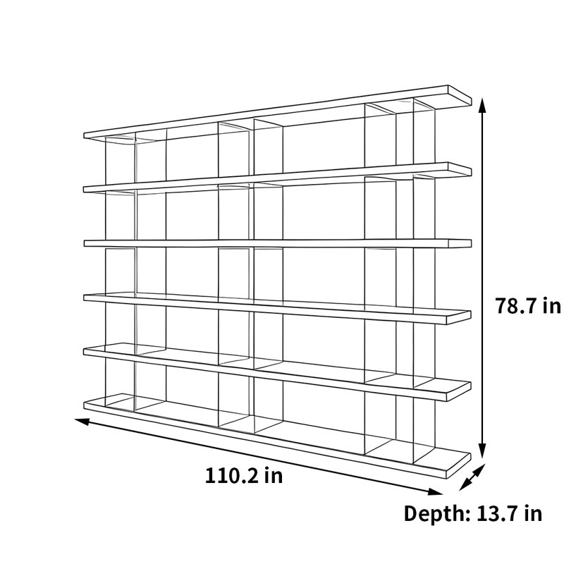 A bookcase with modern charm, 78.7"H x 110.2"W x 13.7"D