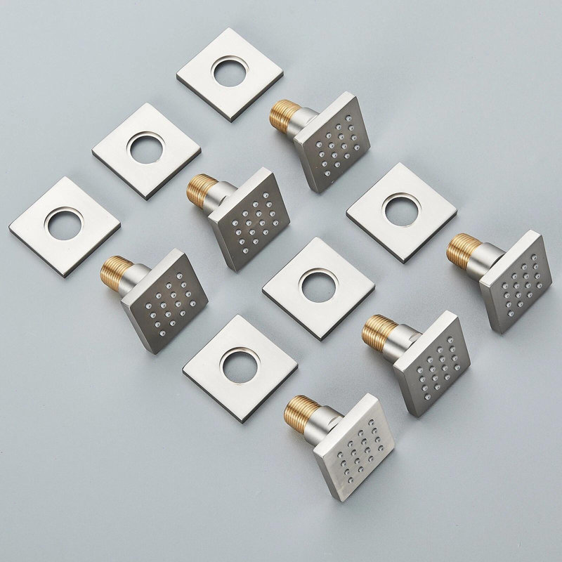 Ensemble de robinetterie thermostatique en nickel brossé avec pommeau de douche effet pluie DEL de 30 cm (12 pouces) et système de massage.