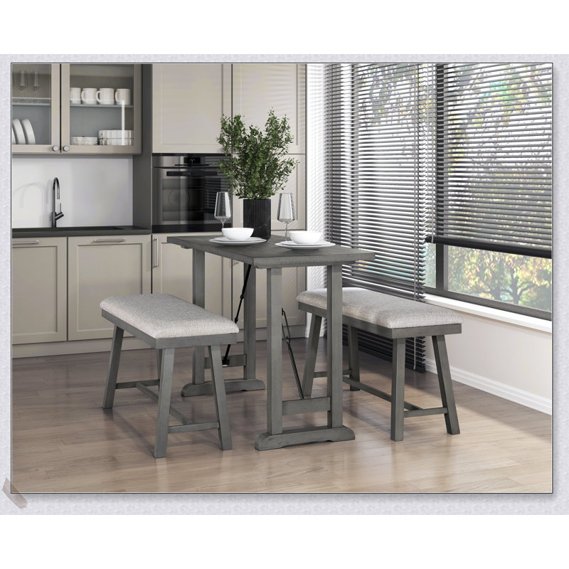 Ensemble de 3 comptoirs à hauteur comptoir avec finition gris clair et sièges rembourrés en mousse pour une cuisine confortable