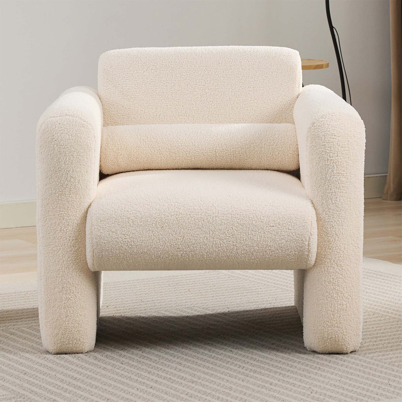 Chaise d'appoint moderne rembourrée en sherpa rembourré doux pour le salon et le bureau, Crème, crème