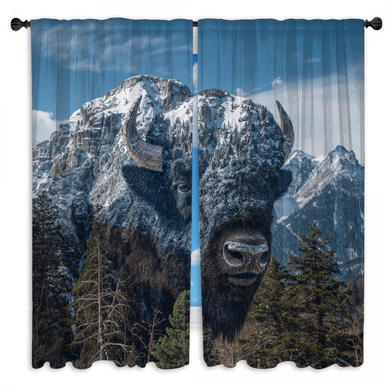 Rideau de fenêtre Mountain Bison Illusion Fantasy obscurcissant et obscurcissant - 2 panneaux, 80in x 61in - 2 panels, Sheer