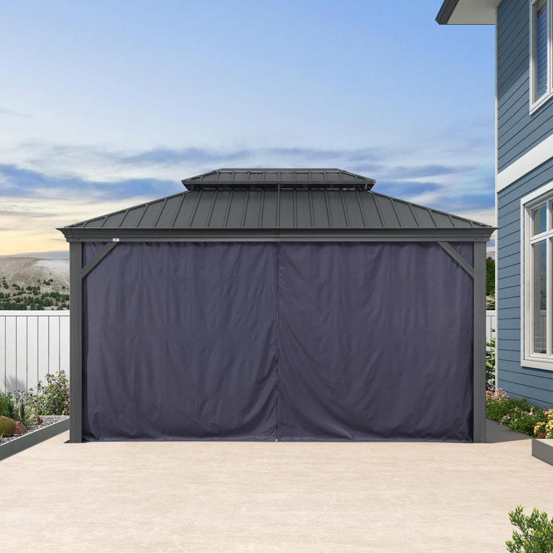 Purple Leaf Hardtop Gazebo Aluminum Gazebo With Double Roof For Backyard Patio Lawn And Garden, Curtains And Netting Included