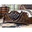 Grand lit de luxe grand, style traditionnel, cerisier brun, bois massif et bois de marbre, faux sculpté