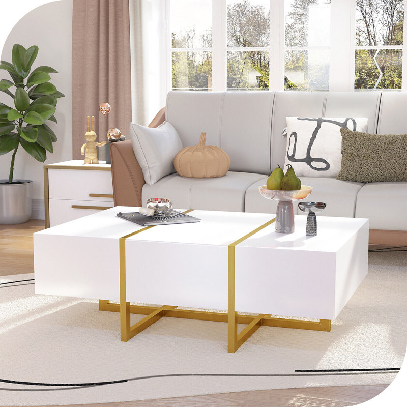 Table basse rectangulaire avec pieds en acier inoxydable, Blanc
