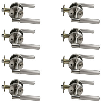 8 Pack Door Lever Handle MHNB09 Nickel Brushed Privacy - Brushed Nickel Privacy Door Lever Handle – Modern Interior Door Lockset, Reversible Left & Right Hand Installation