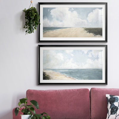 Promenade sur la plage - Encadré sous verre acrylique, ensemble de 2, décoration murale de style bord de mer pour salon