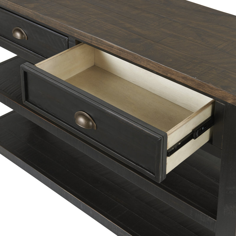 Holliman 50'' Solid Wood Console Table, Black/Brown